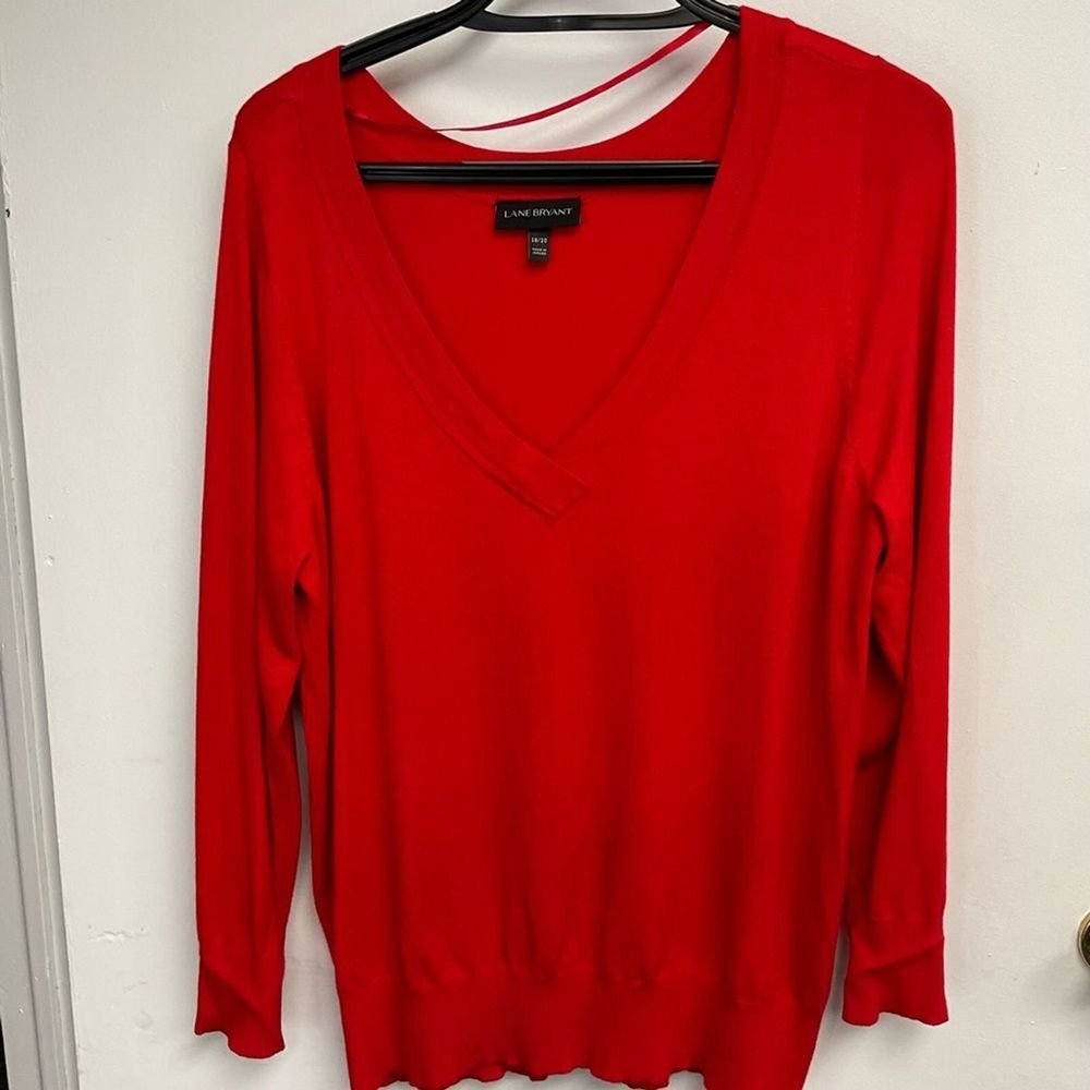 Lane Bryant V-Neck Sweater Long Sleeve Knit Top‎ Red Plus Size 18/20